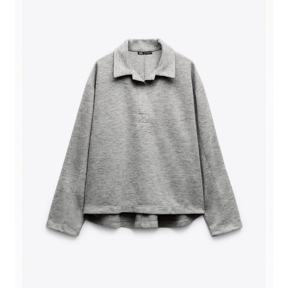 Zara Soft Polo Sweatshirt Light Grey Size Medium